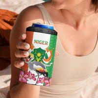 Niger Black-Crowned Crane 4 in 1 Can Cooler Tumbler Coat Of Arms - Kente Pattern - Wonder Print Shop