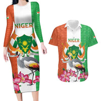 Niger Black-Crowned Crane Couples Matching Long Sleeve Bodycon Dress and Hawaiian Shirt Coat Of Arms - Kente Pattern - Wonder Print Shop