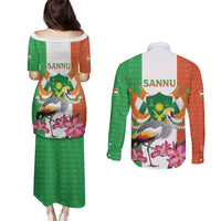 Niger Black-Crowned Crane Couples Matching Puletasi and Long Sleeve Button Shirt Coat Of Arms - Kente Pattern - Wonder Print Shop