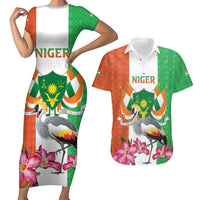 Niger Black-Crowned Crane Couples Matching Short Sleeve Bodycon Dress and Hawaiian Shirt Coat Of Arms - Kente Pattern - Wonder Print Shop