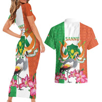 Niger Black-Crowned Crane Couples Matching Short Sleeve Bodycon Dress and Hawaiian Shirt Coat Of Arms - Kente Pattern - Wonder Print Shop