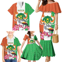 Niger Black-Crowned Crane Family Matching Mermaid Dress and Hawaiian Shirt Coat Of Arms - Kente Pattern - Wonder Print Shop