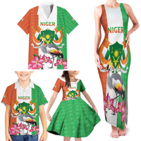 Niger Black-Crowned Crane Family Matching Tank Maxi Dress and Hawaiian Shirt Coat Of Arms - Kente Pattern - Wonder Print Shop
