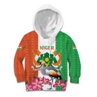 Niger Black-Crowned Crane Kid Hoodie Coat Of Arms - Kente Pattern - Wonder Print Shop