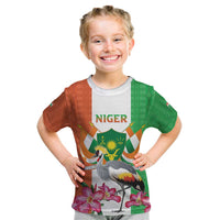 Niger Black-Crowned Crane Kid T Shirt Coat Of Arms - Kente Pattern - Wonder Print Shop