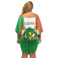 Niger Black-Crowned Crane Off Shoulder Short Dress Coat Of Arms - Kente Pattern - Wonder Print Shop