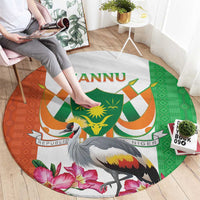 Niger Black-Crowned Crane Round Carpet Coat Of Arms - Kente Pattern