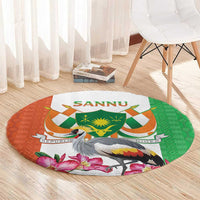 Niger Black-Crowned Crane Round Carpet Coat Of Arms - Kente Pattern
