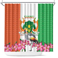 Niger Black-Crowned Crane Shower Curtain Coat Of Arms - Kente Pattern