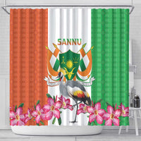 Niger Black-Crowned Crane Shower Curtain Coat Of Arms - Kente Pattern