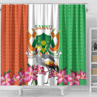 Niger Black-Crowned Crane Shower Curtain Coat Of Arms - Kente Pattern