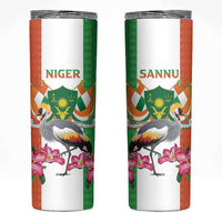 Niger Black-Crowned Crane Skinny Tumbler Coat Of Arms - Kente Pattern - Wonder Print Shop