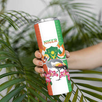 Niger Black-Crowned Crane Skinny Tumbler Coat Of Arms - Kente Pattern - Wonder Print Shop