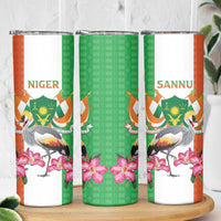 Niger Black-Crowned Crane Skinny Tumbler Coat Of Arms - Kente Pattern - Wonder Print Shop