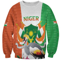 Niger Black-Crowned Crane Sweatshirt Coat Of Arms - Kente Pattern - Wonder Print Shop