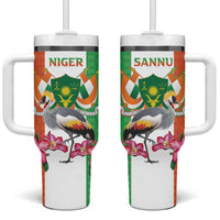 Niger Black-Crowned Crane Tumbler With Handle Coat Of Arms - Kente Pattern - Wonder Print Shop