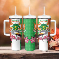 Niger Black-Crowned Crane Tumbler With Handle Coat Of Arms - Kente Pattern - Wonder Print Shop