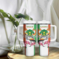 Niger Black-Crowned Crane Tumbler With Handle Coat Of Arms - Kente Pattern - Wonder Print Shop