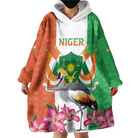 Niger Black-Crowned Crane Wearable Blanket Hoodie Coat Of Arms - Kente Pattern - Wonder Print Shop