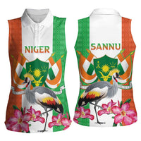 Niger Black-Crowned Crane Women Sleeveless Polo Shirt Coat Of Arms - Kente Pattern - Wonder Print Shop