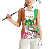Niger Black-Crowned Crane Women Sleeveless Polo Shirt Coat Of Arms - Kente Pattern - Wonder Print Shop