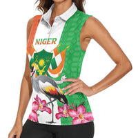 Niger Black-Crowned Crane Women Sleeveless Polo Shirt Coat Of Arms - Kente Pattern - Wonder Print Shop
