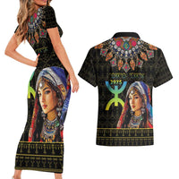 Happy Amazigh New Year Couples Matching Short Sleeve Bodycon Dress and Hawaiian Shirt With Women Amazigh - Berber Pattern - Wonder Print Shop