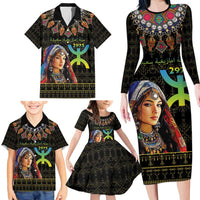 Happy Amazigh New Year Family Matching Long Sleeve Bodycon Dress and Hawaiian Shirt With Women Amazigh - Berber Pattern - Wonder Print Shop