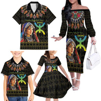 Happy Amazigh New Year Family Matching Off The Shoulder Long Sleeve Dress and Hawaiian Shirt With Women Amazigh - Berber Pattern - Wonder Print Shop