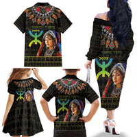 Happy Amazigh New Year Family Matching Off The Shoulder Long Sleeve Dress and Hawaiian Shirt With Women Amazigh - Berber Pattern - Wonder Print Shop