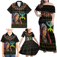 Happy Amazigh New Year Family Matching Off Shoulder Maxi Dress and Hawaiian Shirt With Women Amazigh - Berber Pattern - Wonder Print Shop