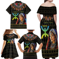 Happy Amazigh New Year Family Matching Off Shoulder Maxi Dress and Hawaiian Shirt With Women Amazigh - Berber Pattern - Wonder Print Shop