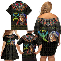 Happy Amazigh New Year Family Matching Off Shoulder Short Dress and Hawaiian Shirt With Women Amazigh - Berber Pattern - Wonder Print Shop