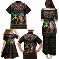 Happy Amazigh New Year Family Matching Puletasi and Hawaiian Shirt With Women Amazigh - Berber Pattern - Wonder Print Shop