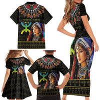 Happy Amazigh New Year Family Matching Short Sleeve Bodycon Dress and Hawaiian Shirt With Women Amazigh - Berber Pattern - Wonder Print Shop