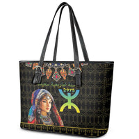 Happy Amazigh New Year Leather Tote Bag With Women Amazigh - Berber Pattern - Wonder Print Shop