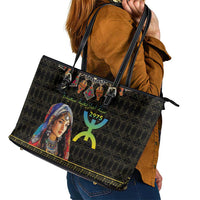 Happy Amazigh New Year Leather Tote Bag With Women Amazigh - Berber Pattern - Wonder Print Shop