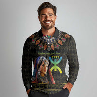 Happy Amazigh New Year Long Sleeve Polo Shirt With Women Amazigh - Berber Pattern - Wonder Print Shop