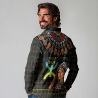 Happy Amazigh New Year Long Sleeve Polo Shirt With Women Amazigh - Berber Pattern - Wonder Print Shop