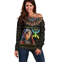 Happy Amazigh New Year Off Shoulder Sweater With Women Amazigh - Berber Pattern - Wonder Print Shop