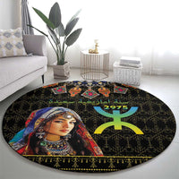 Happy Amazigh New Year Round Carpet With Women Amazigh - Berber Pattern