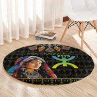 Happy Amazigh New Year Round Carpet With Women Amazigh - Berber Pattern