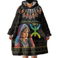 Happy Amazigh New Year Wearable Blanket Hoodie With Women Amazigh - Berber Pattern - Wonder Print Shop