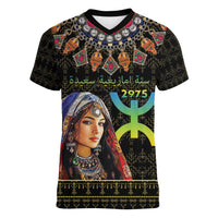 Happy Amazigh New Year Women V-Neck T-Shirt With Women Amazigh - Berber Pattern - Wonder Print Shop