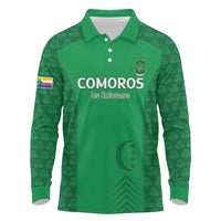 Custom Comoros Football Long Sleeve Polo Shirt Go Champions Green Les Coelacantes - Wonder Print Shop