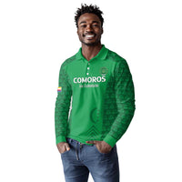 Custom Comoros Football Long Sleeve Polo Shirt Go Champions Green Les Coelacantes - Wonder Print Shop