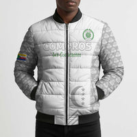 Custom Comoros Football Bomber Puffer Jacket Go Champions White Les Coelacantes - Wonder Print Shop