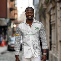 Custom Comoros Football Long Sleeve Button Shirt Go Champions White Les Coelacantes - Wonder Print Shop