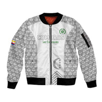 Custom Comoros Football Sleeve Zip Bomber Jacket Go Champions White Les Coelacantes - Wonder Print Shop