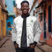 Custom Comoros Football Sleeve Zip Bomber Jacket Go Champions White Les Coelacantes - Wonder Print Shop